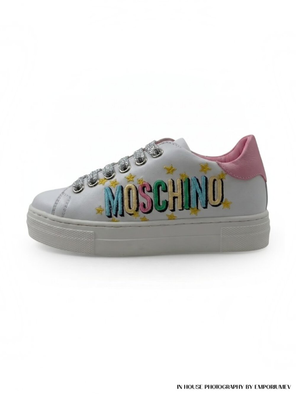 Moschino Kid-Teen Girls White Leather Logo Trainers -Size EUR 28-